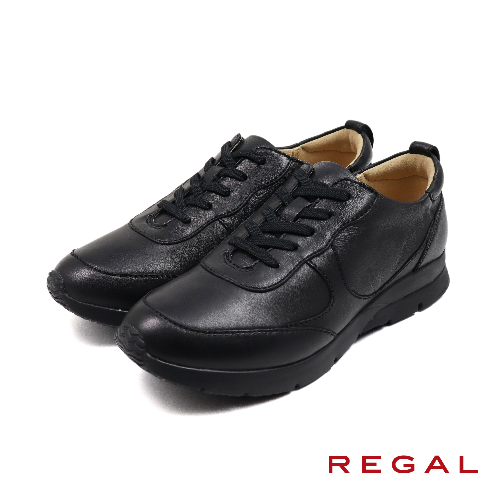 【REGAL】日本原廠彈性柔軟皮質綁帶休閒鞋 黑色(HC67-BL)