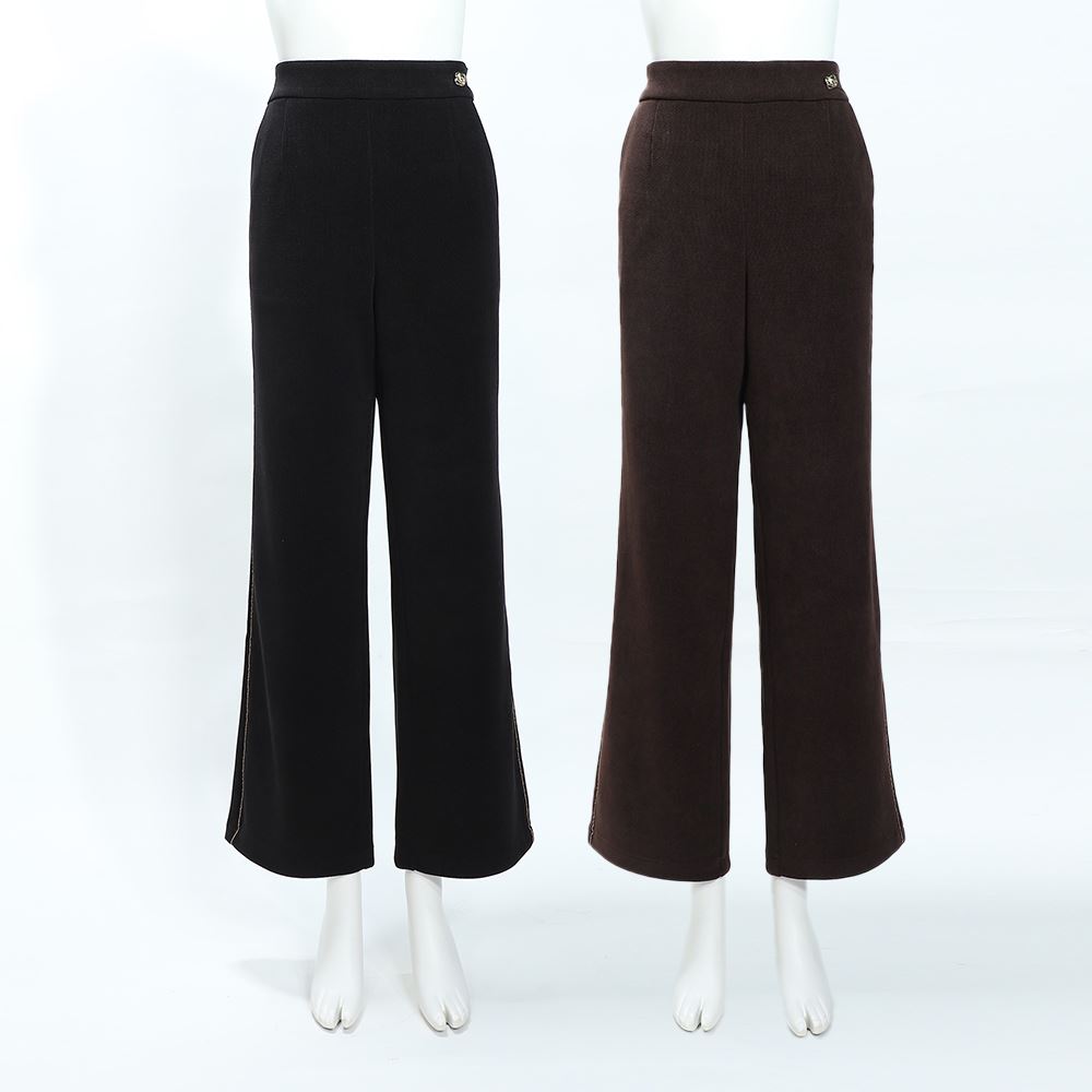 ILEY伊蕾 厚絨珠鍊織帶直筒長褲(兩色；M-XL)_4