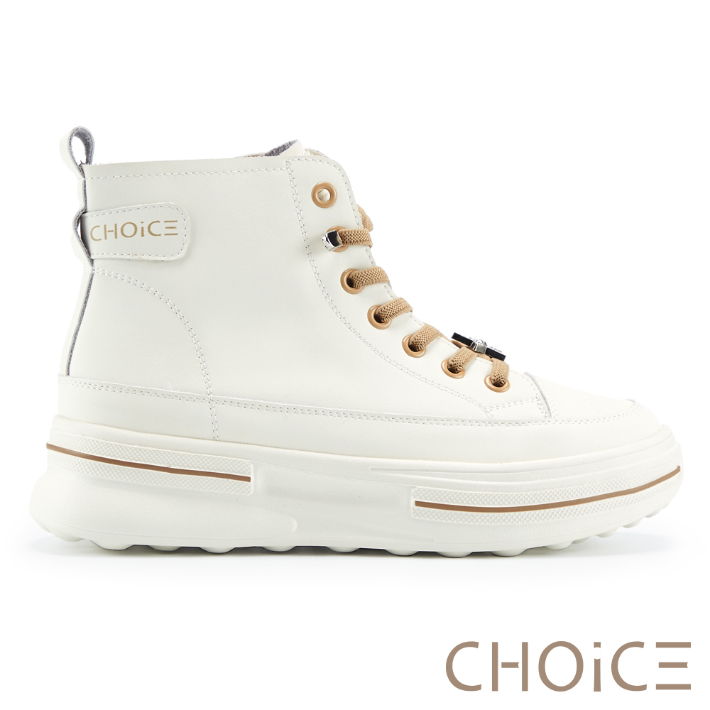 CHOiCE 舒適牛皮厚底高筒休閒鞋 白色 #37902