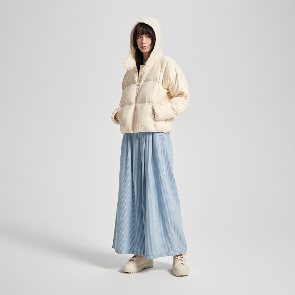 SOMETHING｜女裝｜高腰打摺條紋丹寧寬褲