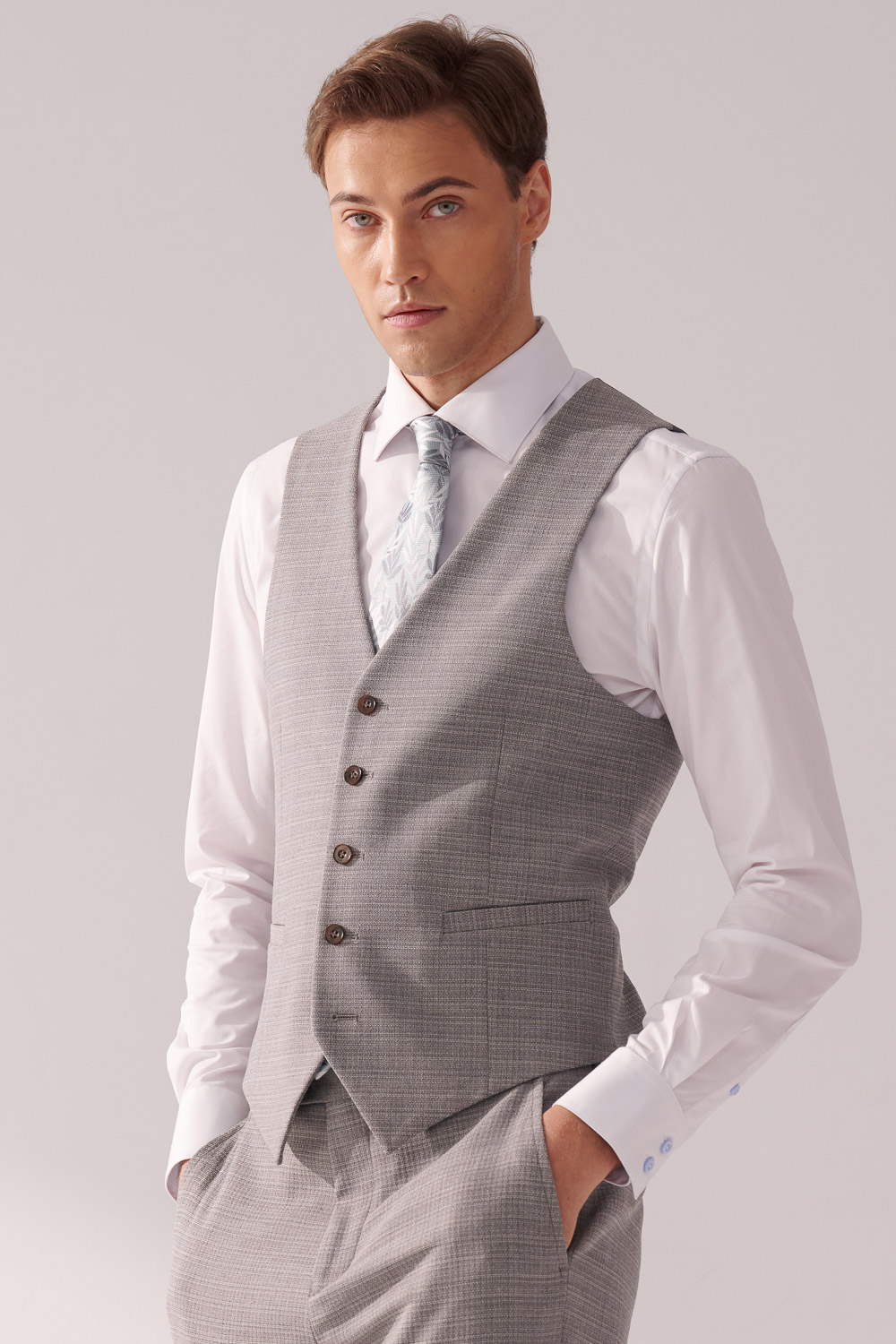 SST&C #Machine Washable Series  Gray Textured Tailored Suit Vest | 00032409006_0
