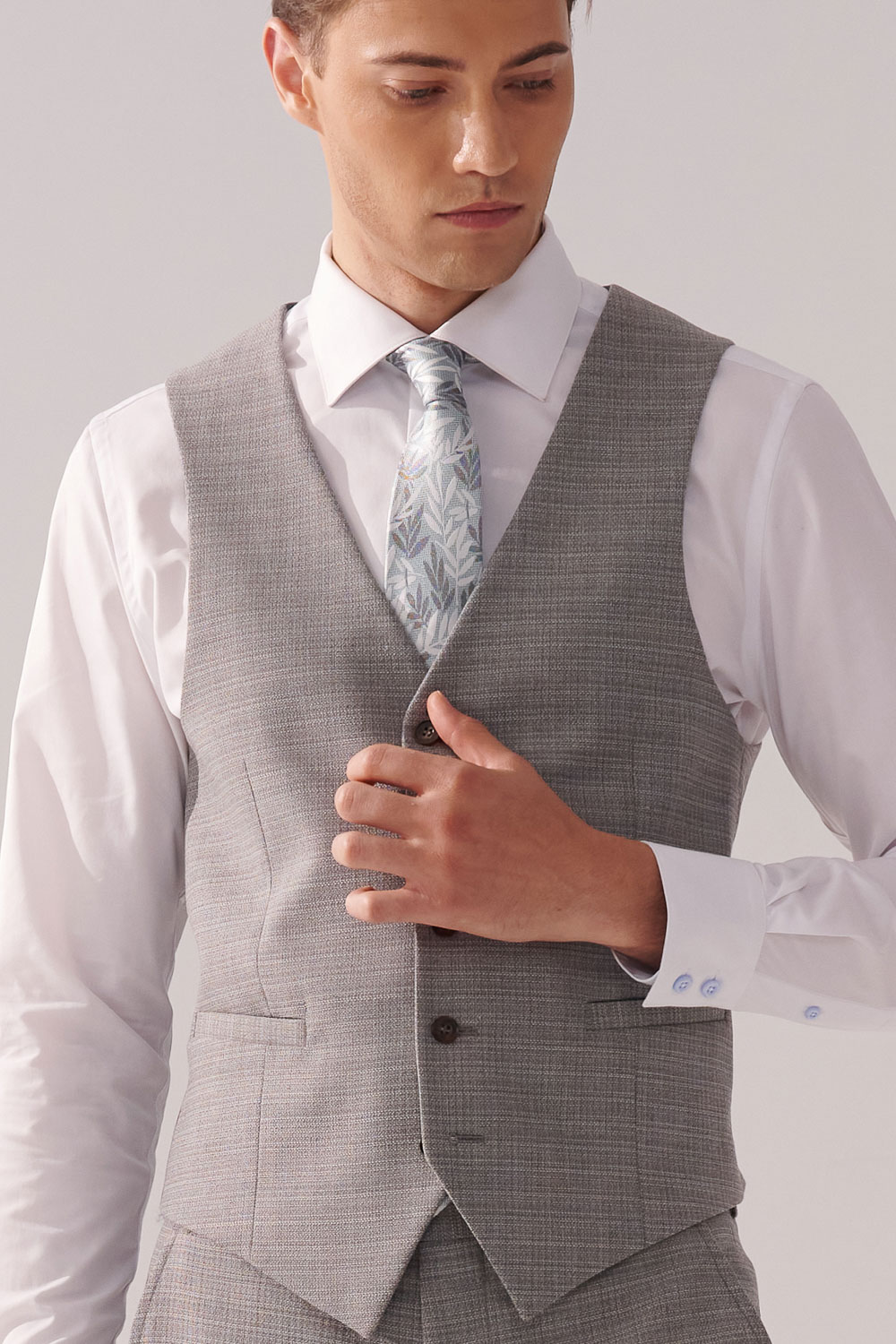 SST&C #Machine Washable Series  Gray Textured Tailored Suit Vest | 00032409006_1