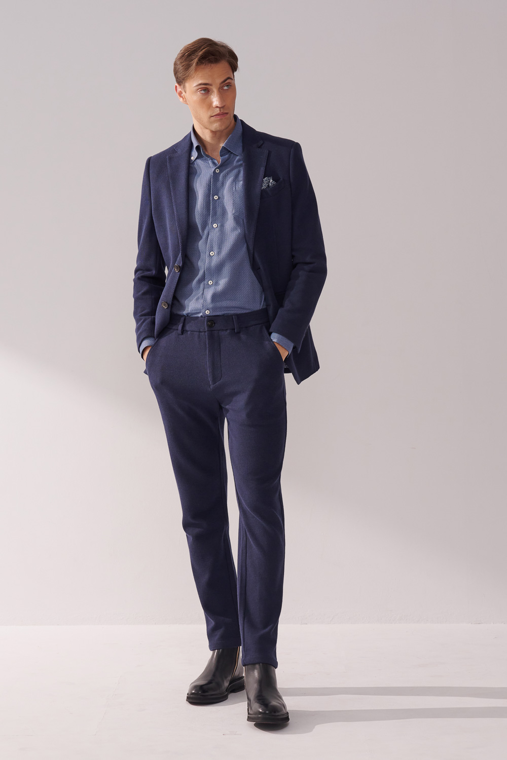 SST&C Navy Textured Slim Fit Stretch Knit Casual Suit Jacket | 00112409001_2