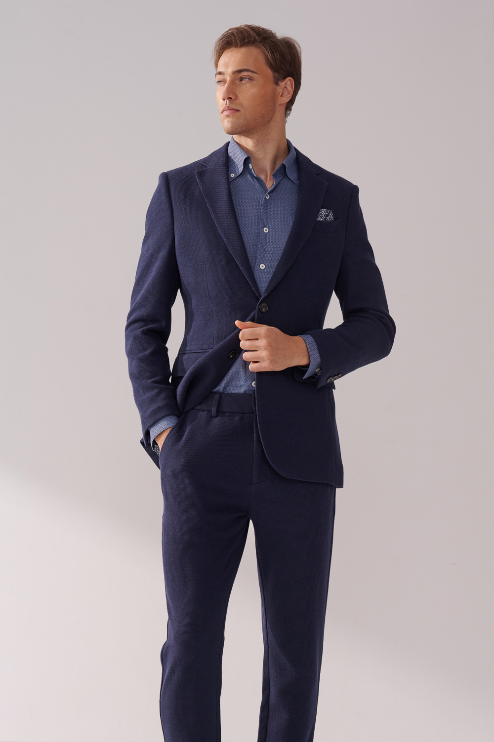 SST&C Navy Textured Slim Fit Stretch Knit Casual Suit Jacket | 00112409001_3