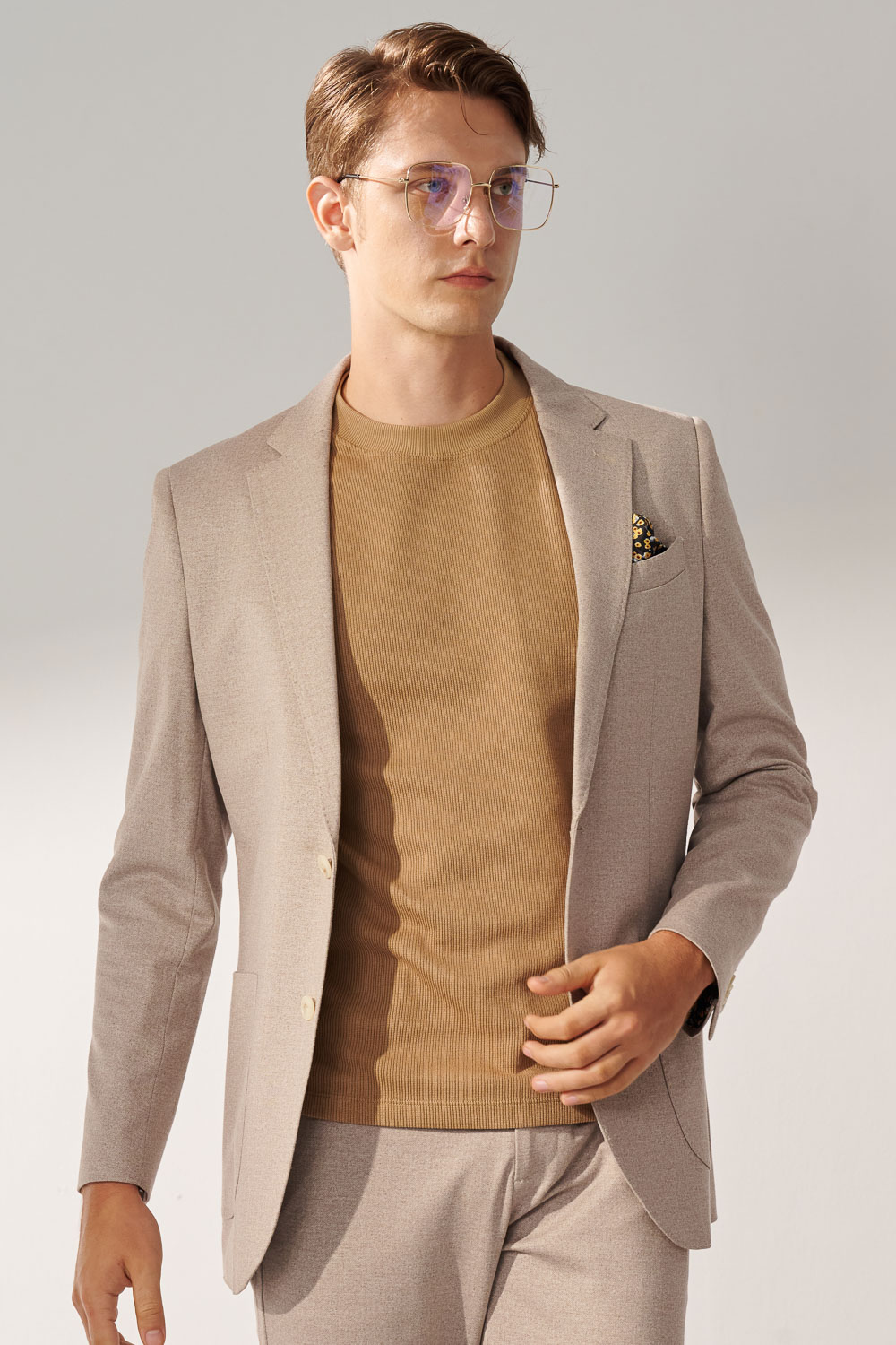 SST&C Light Khaki Twill Stretch Slim Fit Knitted Casual Suit Jacket | 00112409005_0
