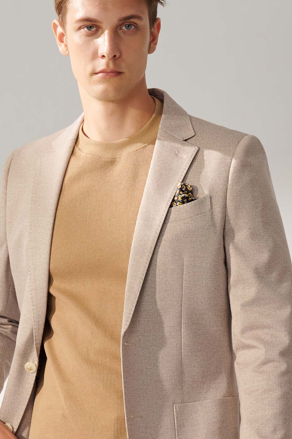 SST&C Light Khaki Twill Stretch Slim Fit Knitted Casual Suit Jacket | 00112409005_1