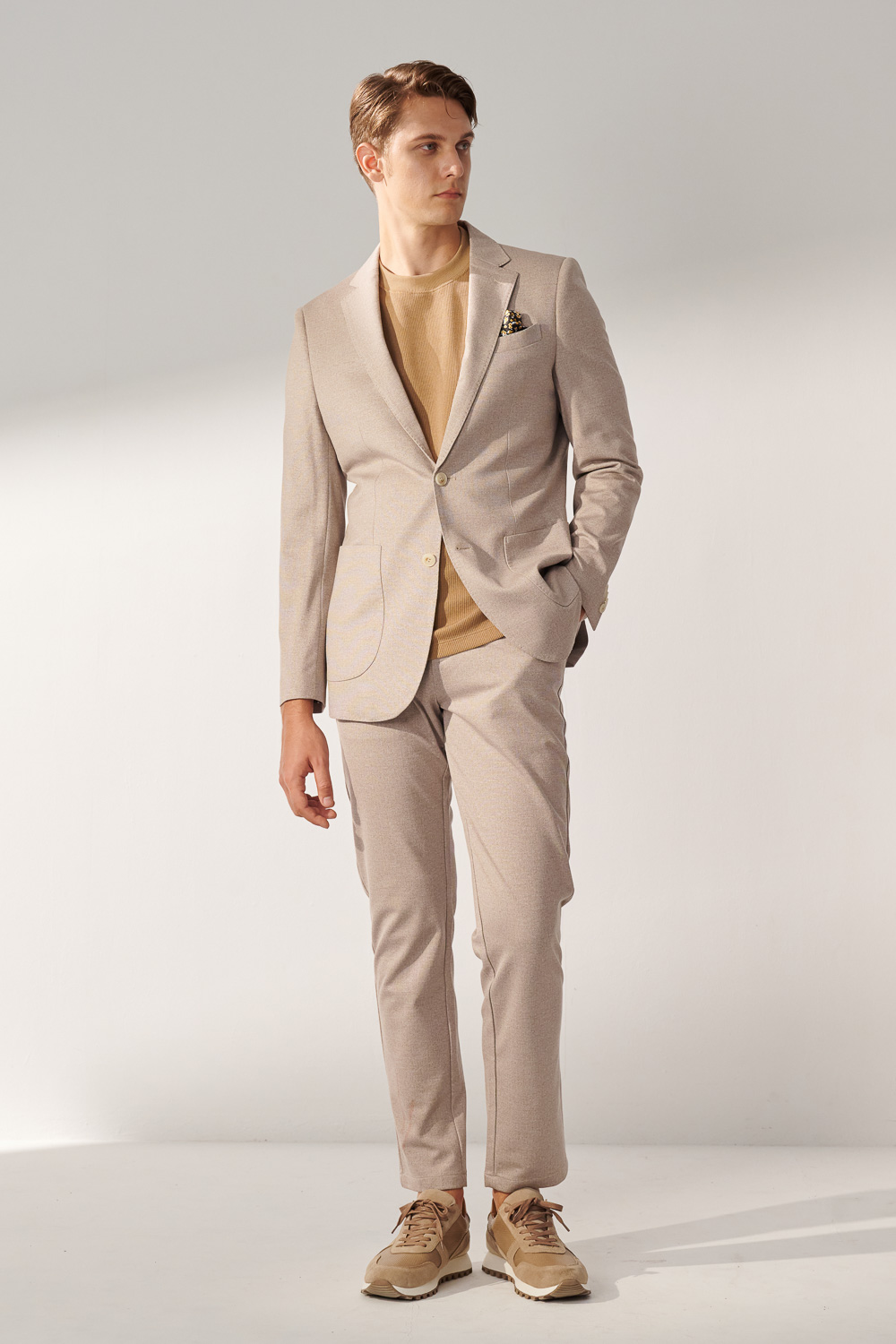 SST&C Light Khaki Twill Stretch Slim Fit Knitted Casual Suit Jacket | 00112409005_2