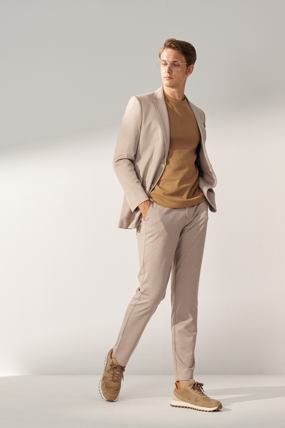 SST&C Light Khaki Twill Stretch Slim Fit Knitted Casual Suit Jacket | 00112409005_3