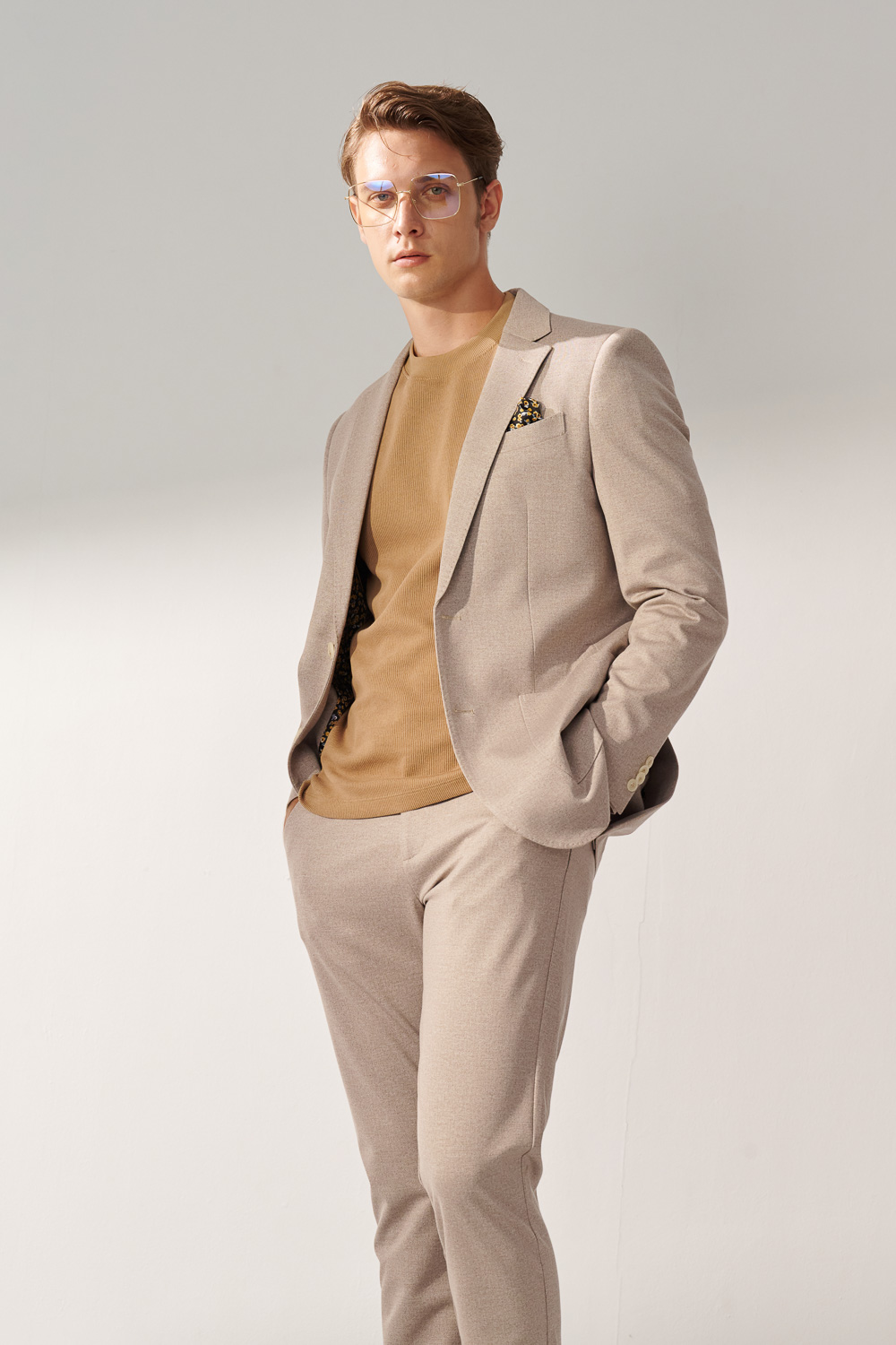 SST&C Light Khaki Twill Stretch Slim Fit Knitted Casual Suit Jacket | 00112409005_4