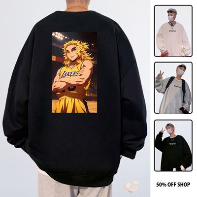 煉獄杏壽郎 X 湖人隊LAKERS 鬼滅之刃 粗針純棉落肩大學TEE 男女長袖T 台灣製原創動漫_0
