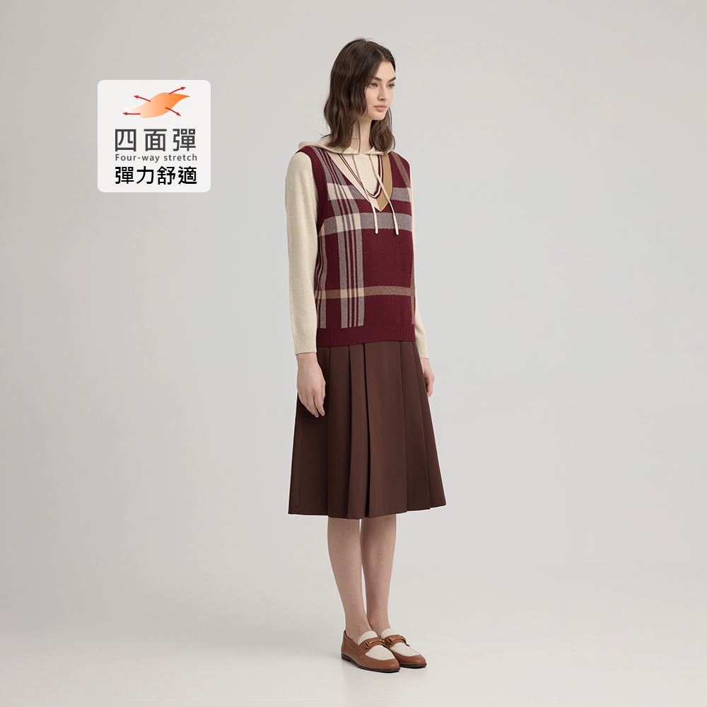 ILEY伊蕾 坑條變化花紗針織連帽上衣(杏；M-XL)_2