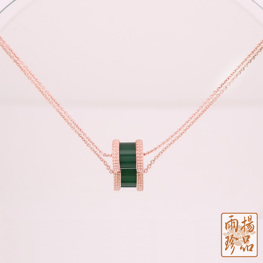 【母親節限定 石來運轉組】綠瑪瑙轉運珠手鍊/項鍊套組(銀925鍍玫瑰金)+黃財神心咒袋(綠)_2