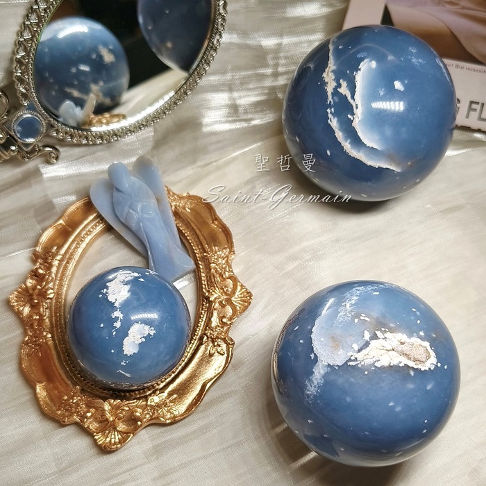 天使石球241011-1 Angelite 水晶球 雕件/擺件 ~提升靈性意識、直覺及溝通技巧_7