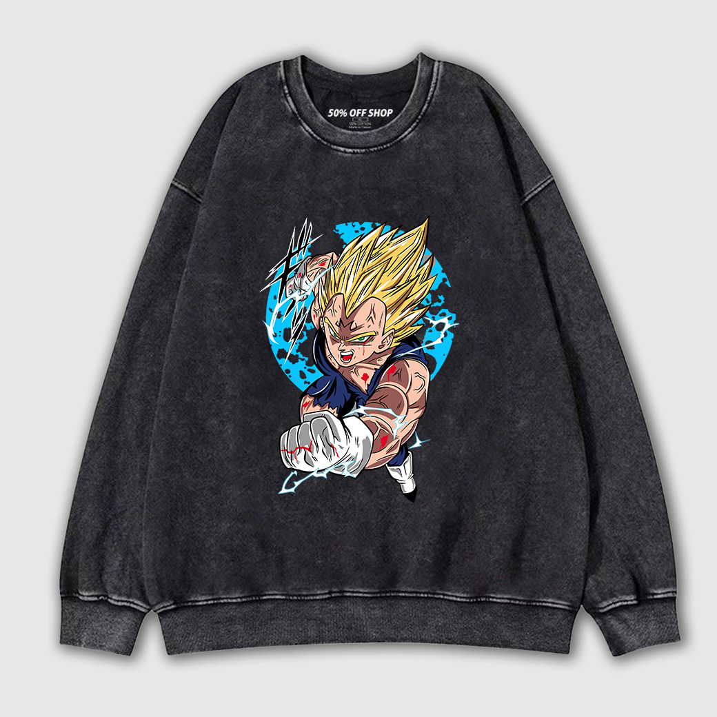 魔人王子 達爾 VEGETA貝吉塔 藍月 超級賽亞人 七龍珠 做舊水洗純棉大學T 男女衛衣 台灣製原創動漫_0