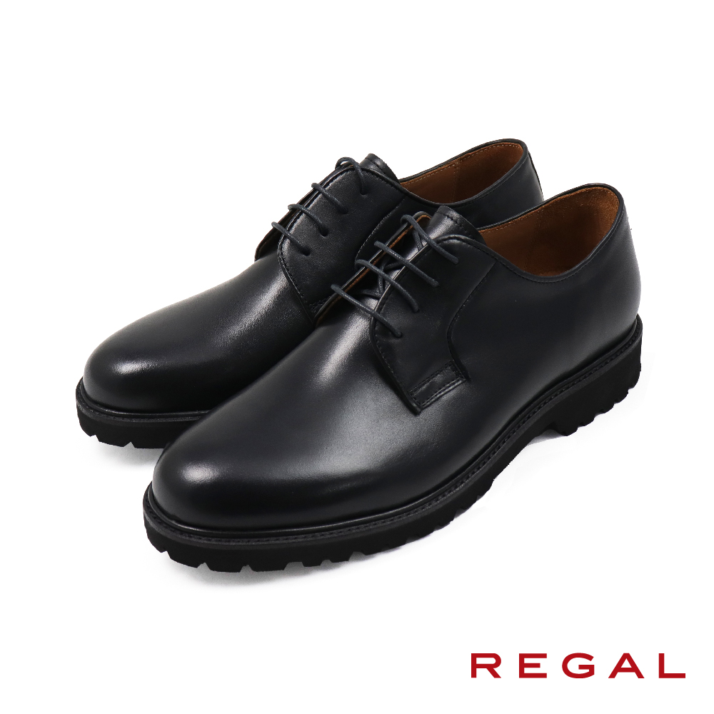 【REGAL】日本舒適軟墊止滑V底齒狀德比鞋 黑色(UC07-BL)