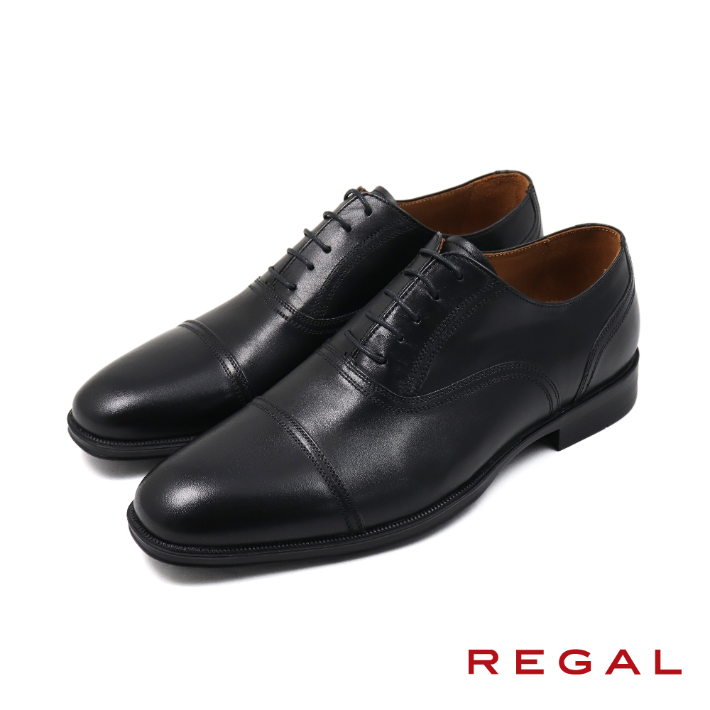 【REGAL】日本舒適軟墊壓線造型橫飾牛津鞋 黑色(UC08-BL)