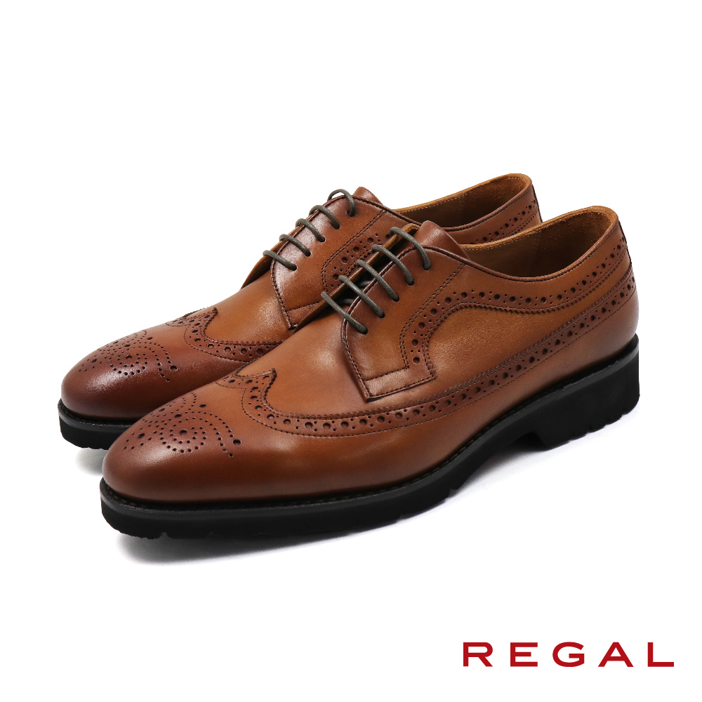 【REGAL】日本超輕量經典翼紋雕花綁帶德比鞋 棕色(UC16-BR)