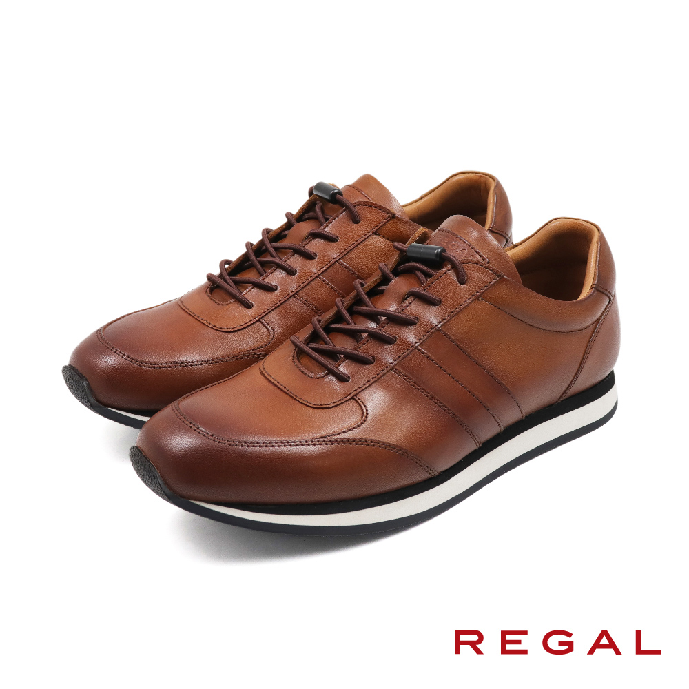 【REGAL】限量日本免綁帶皮質運動休閒鞋 棕色(UE01-BR)