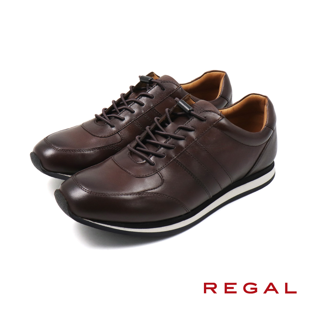 【REGAL】限量日本免綁帶皮質運動休閒鞋 深棕色(UE01-DBR)