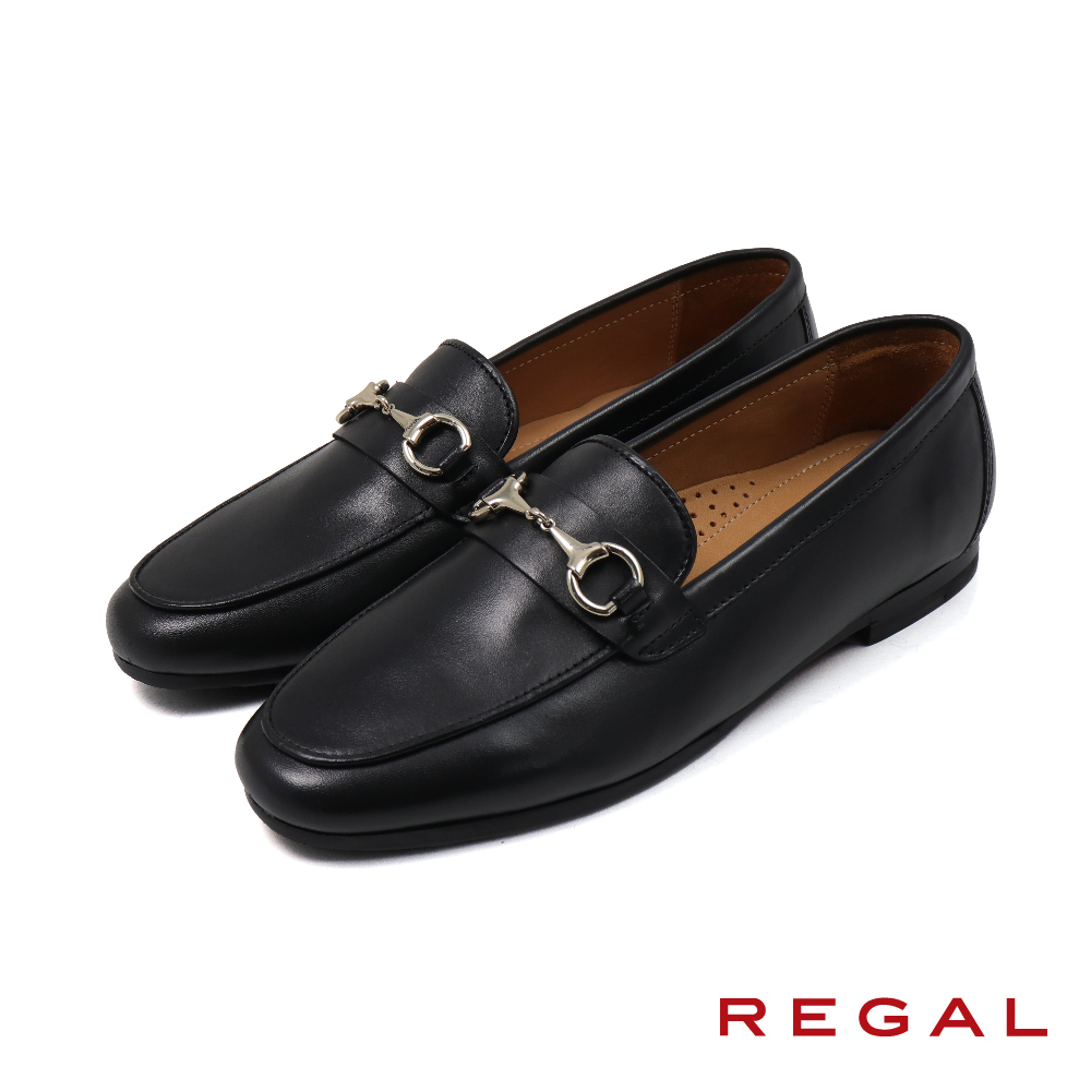 【REGAL】限量日本透氣軟墊經典馬銜扣樂福鞋 黑色(UE03-BL)