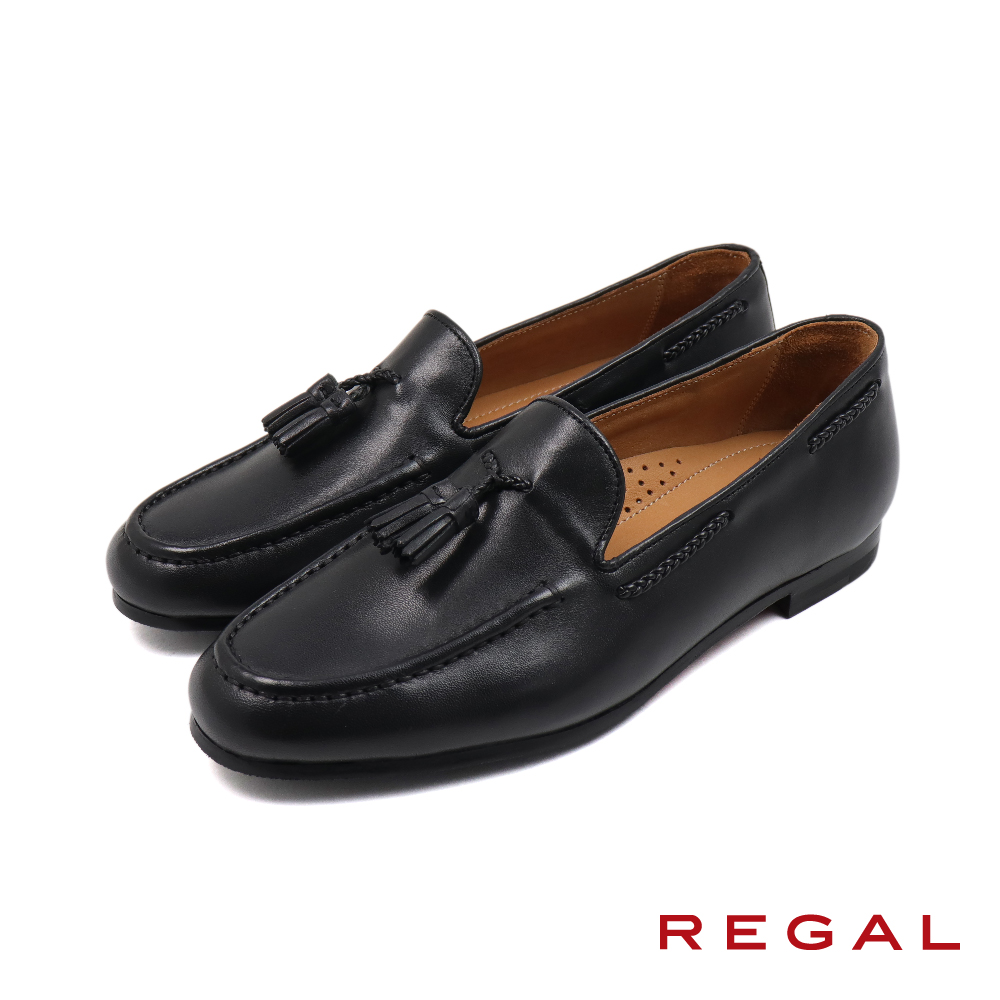 【REGAL】限量日本透氣軟墊流蘇造型帆船鞋 黑色(UE04-BL)