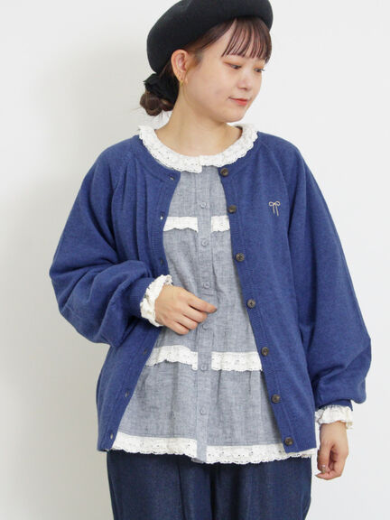羊毛混紡蝴蝶結刺繡開襟罩衫/外套(0F000139010) - Samansa Mos2