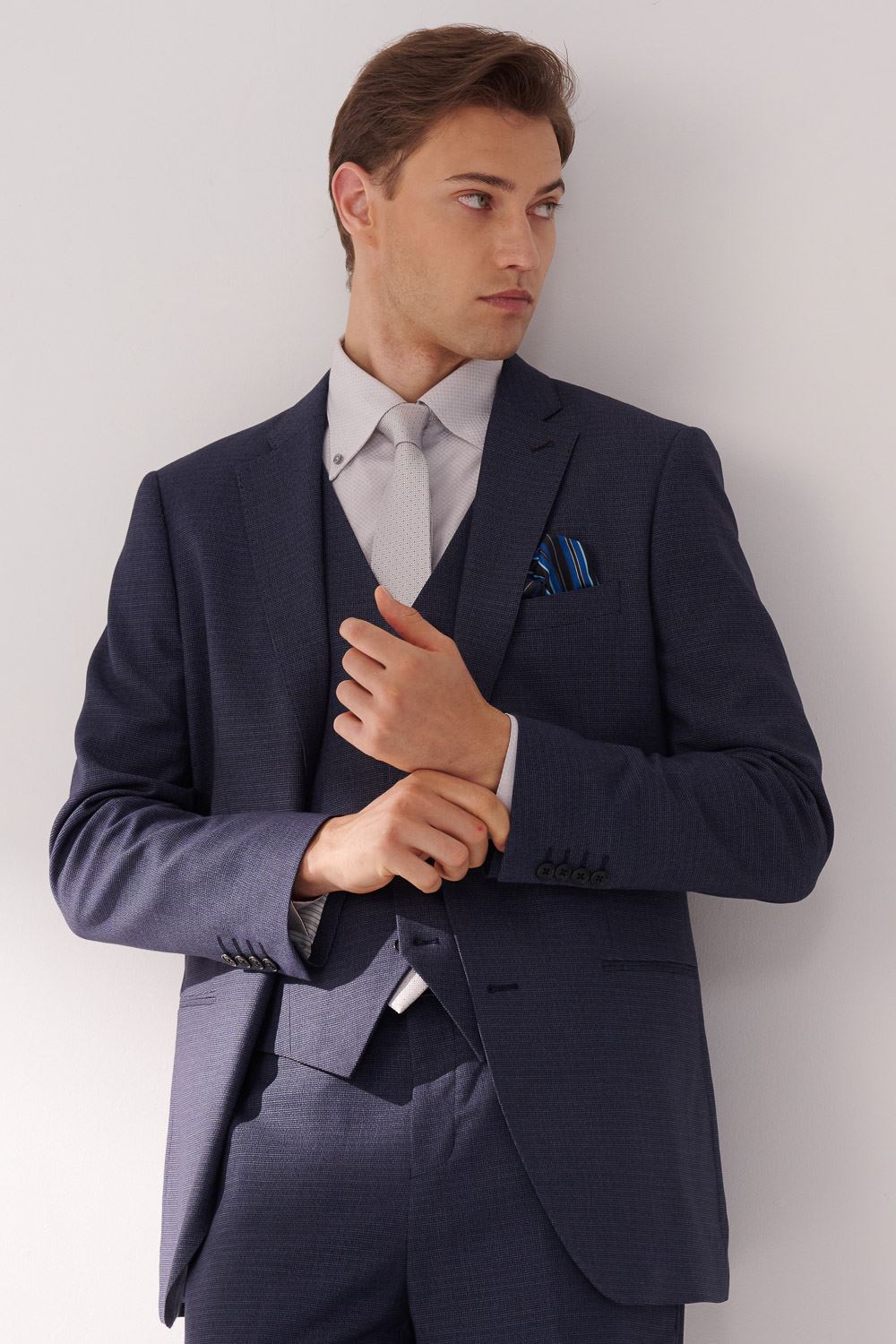 SST&C Navy Textured Classic Suit Jacket | 00012410003_0