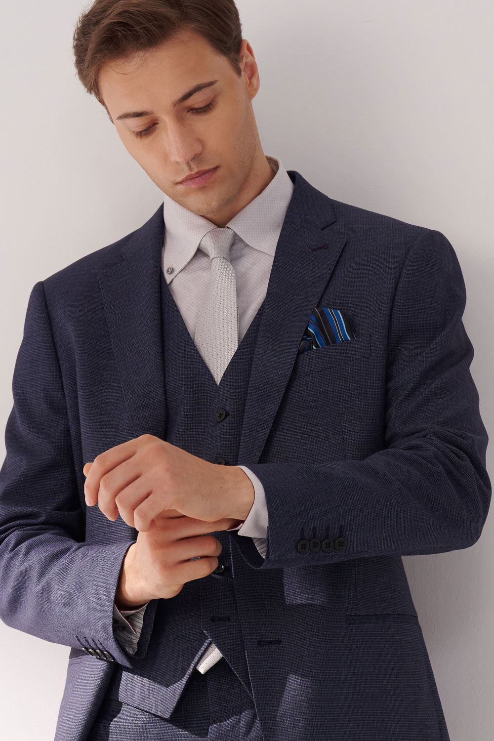 SST&C Navy Textured Classic Suit Jacket | 00012410003_1