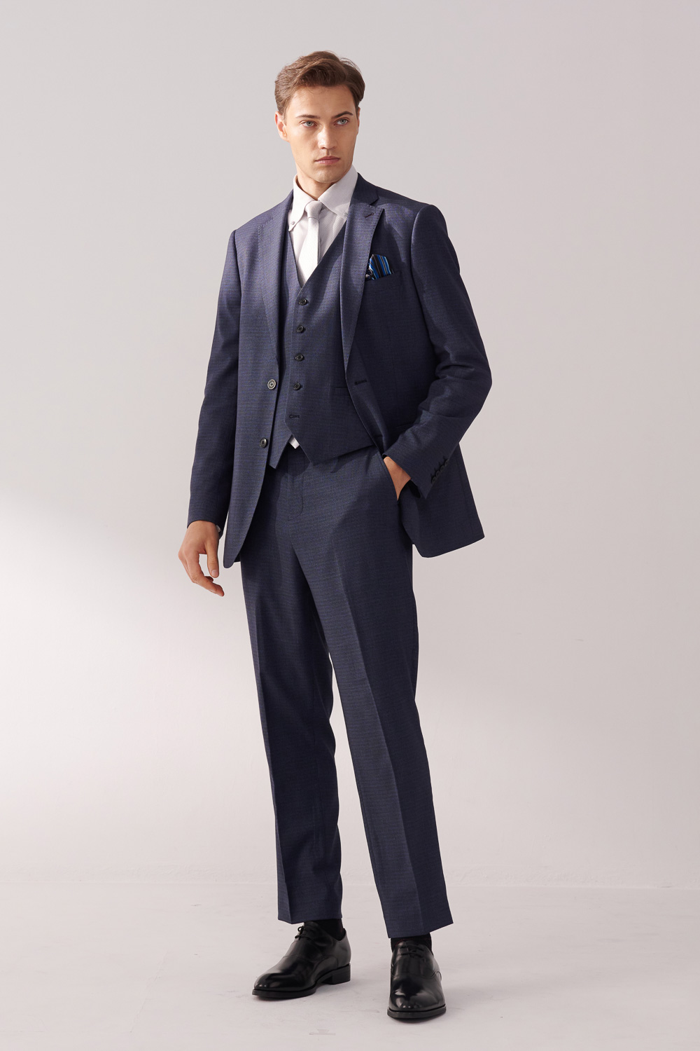 SST&C Navy Textured Classic Suit Jacket | 00012410003_2