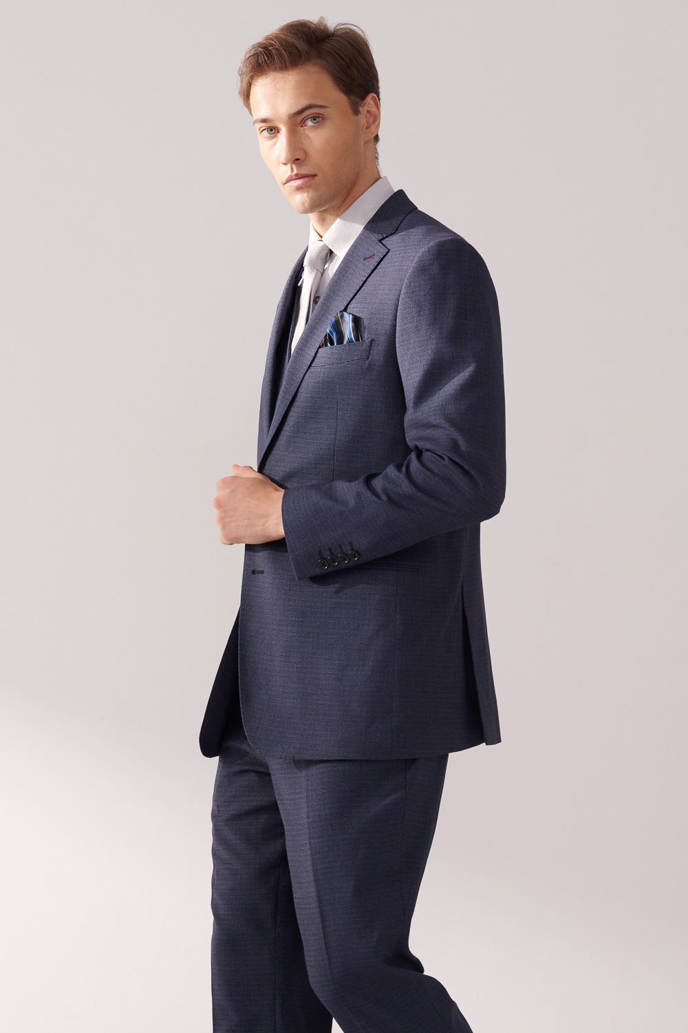 SST&C Navy Textured Classic Suit Jacket | 00012410003_4