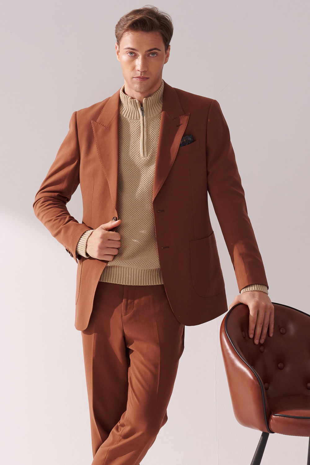 SST&C Caramel Slim Fit Suit Jacket | 00012410006_0