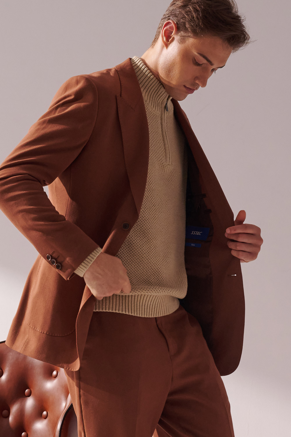 SST&C Caramel Slim Fit Suit Jacket | 00012410006_1
