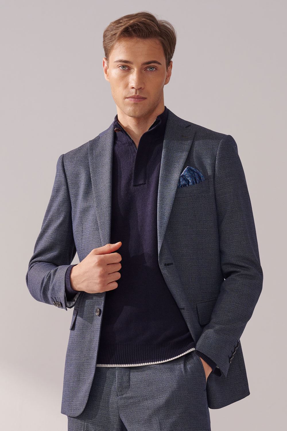 SST&C Navy Textured Tailor'S Suit Jacket | 00012410008_0