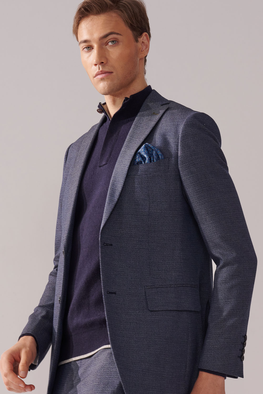 SST&C Navy Textured Tailor'S Suit Jacket | 00012410008_1
