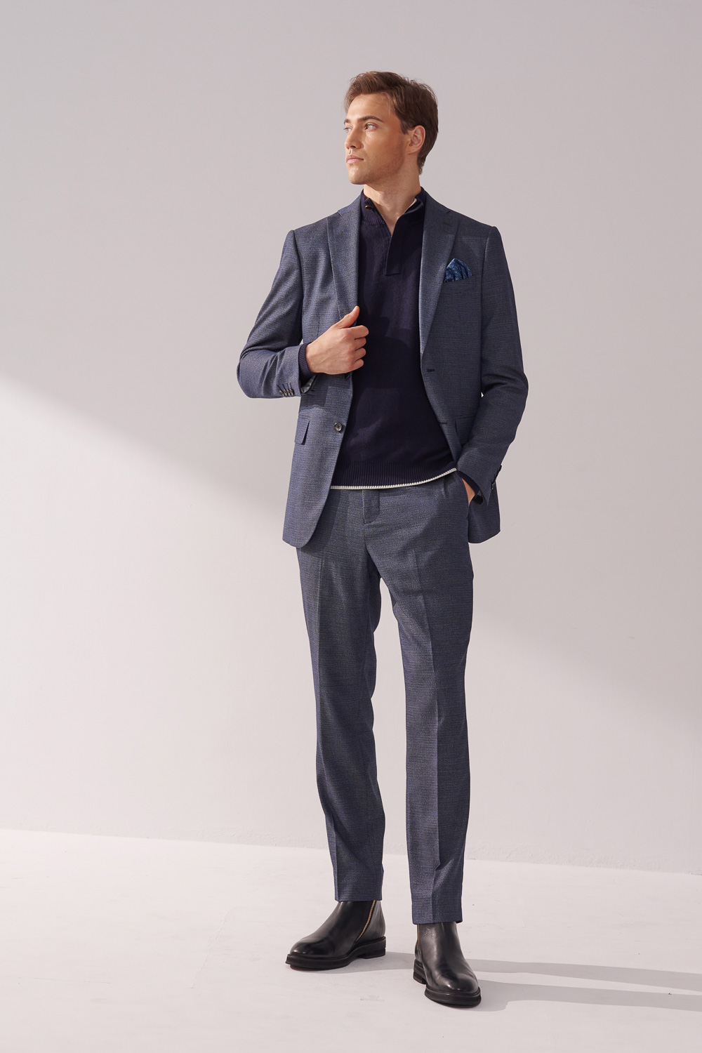 SST&C Navy Textured Tailor'S Suit Jacket | 00012410008_2