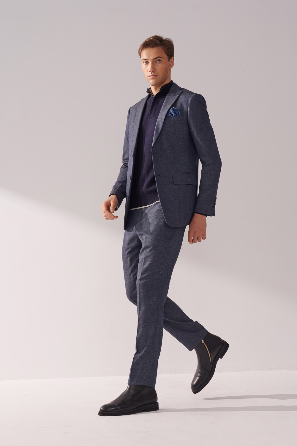 SST&C Navy Textured Tailor'S Suit Jacket | 00012410008_3