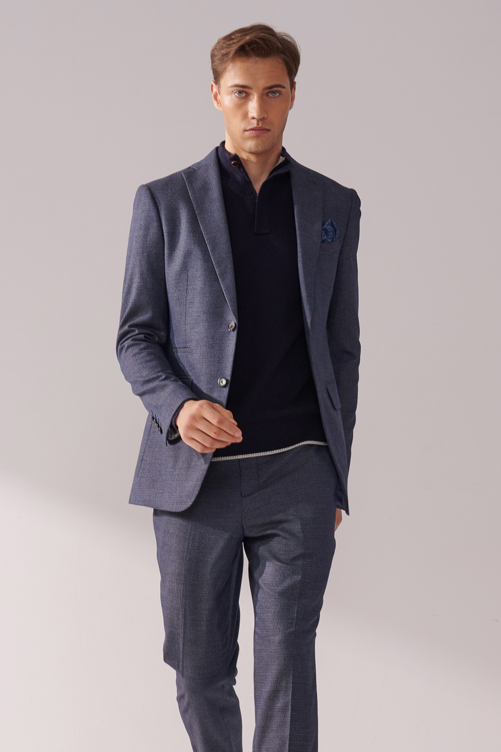 SST&C Navy Textured Tailor'S Suit Jacket | 00012410008_4