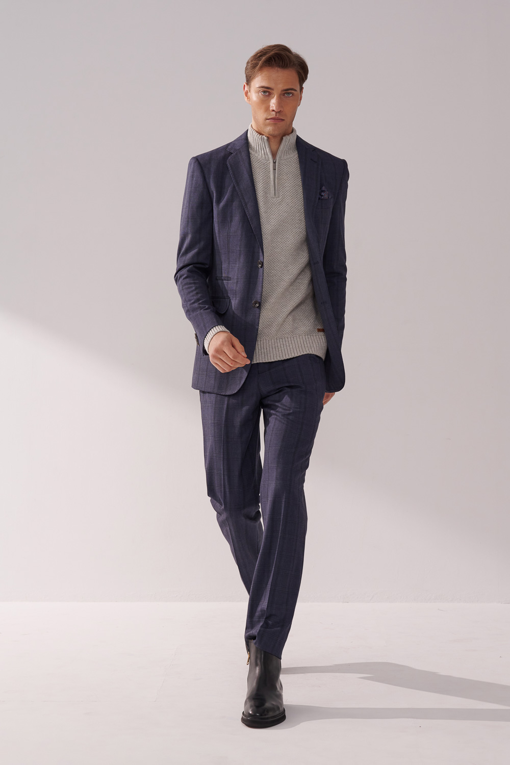 SST&C Navy Check Pattern Slim Fit Suit Trousers | 00022410001_1