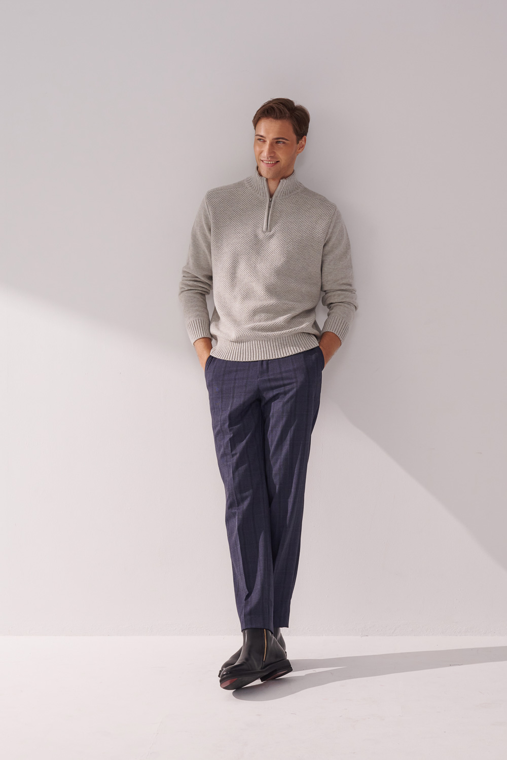 SST&C Navy Check Pattern Slim Fit Suit Trousers | 00022410001_2