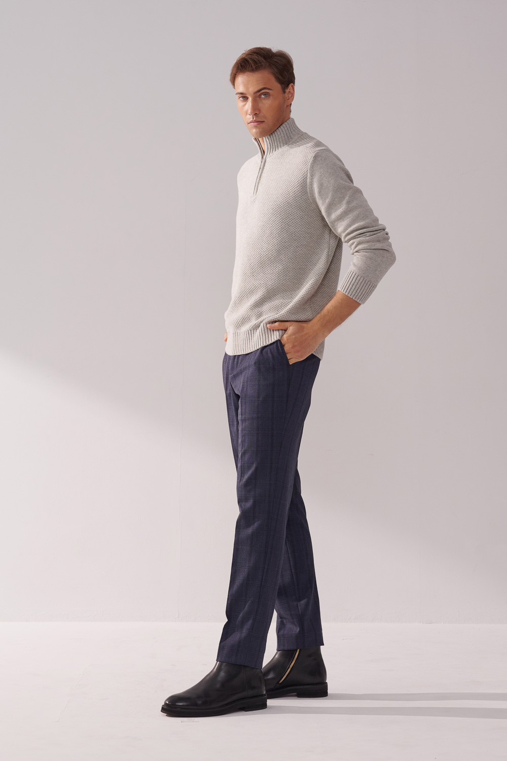 SST&C Navy Check Pattern Slim Fit Suit Trousers | 00022410001_3