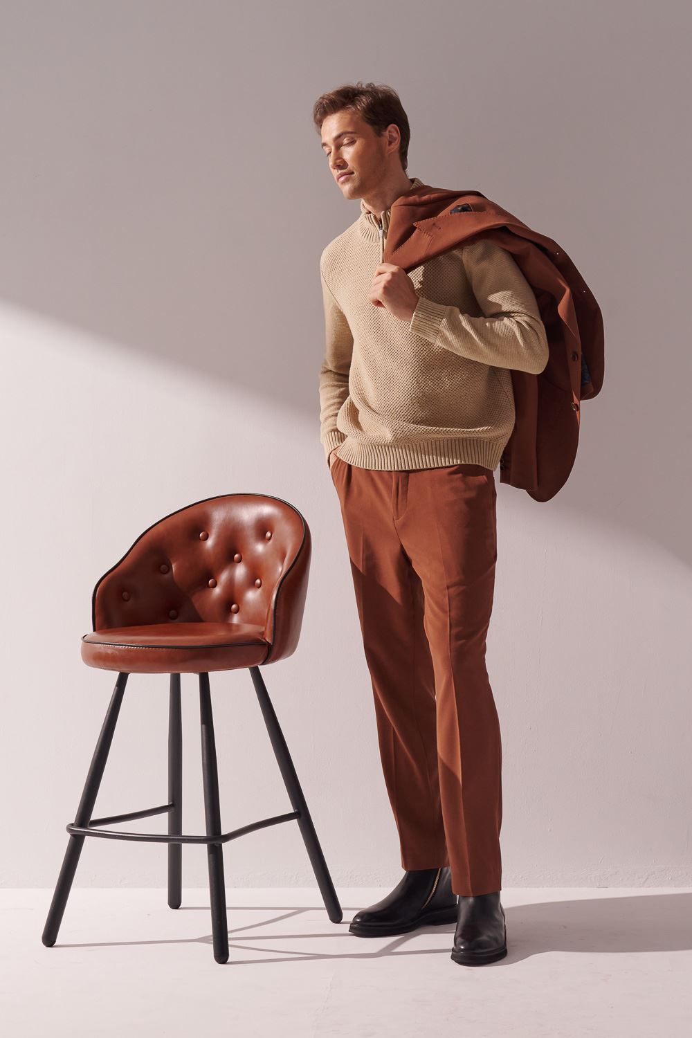 SST&C Caramel Slim Fit Suit Trousers | 00022410006_0