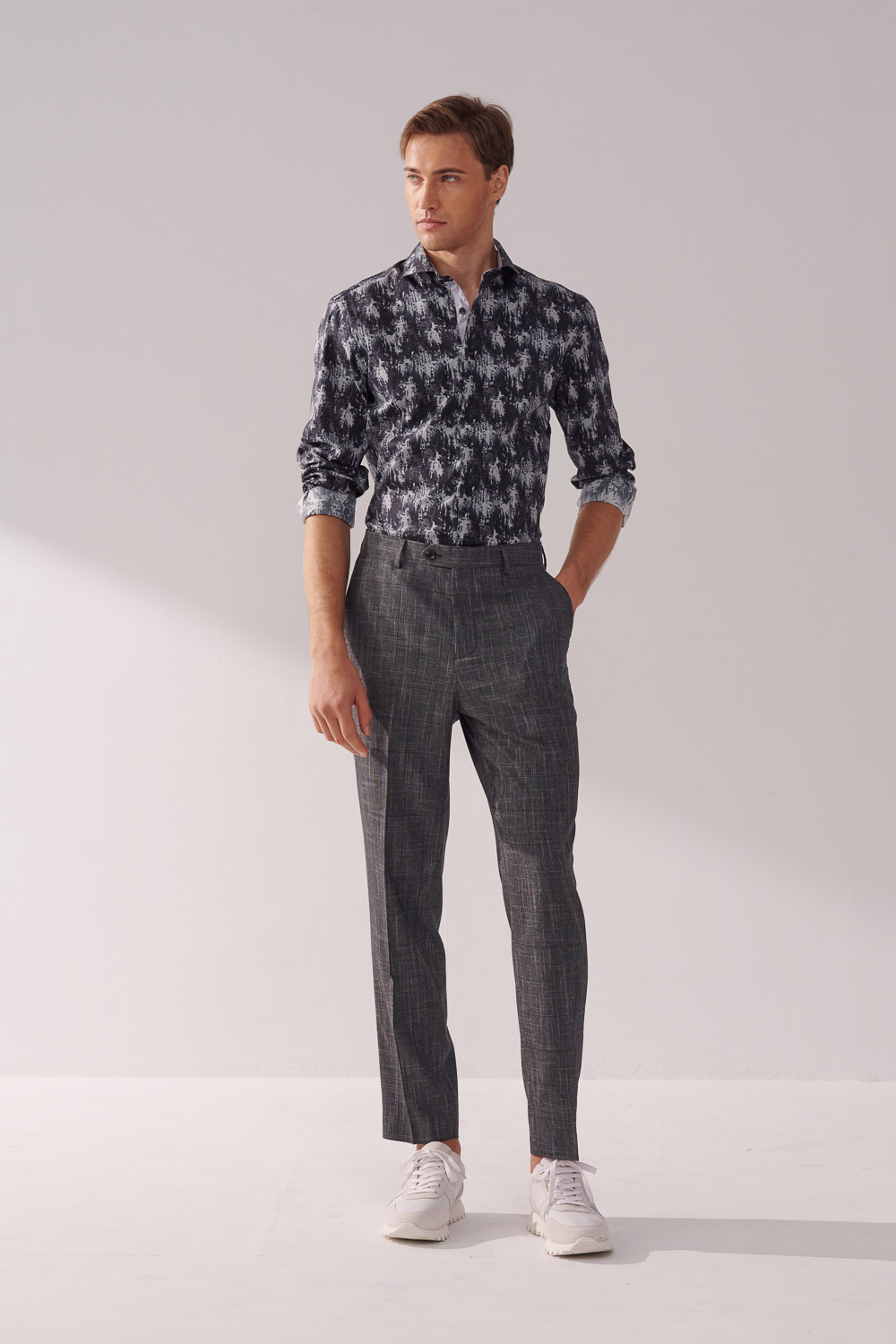 SST&C Dark Gray Textured Slim Fit Suit Trousers | 00022410007_0