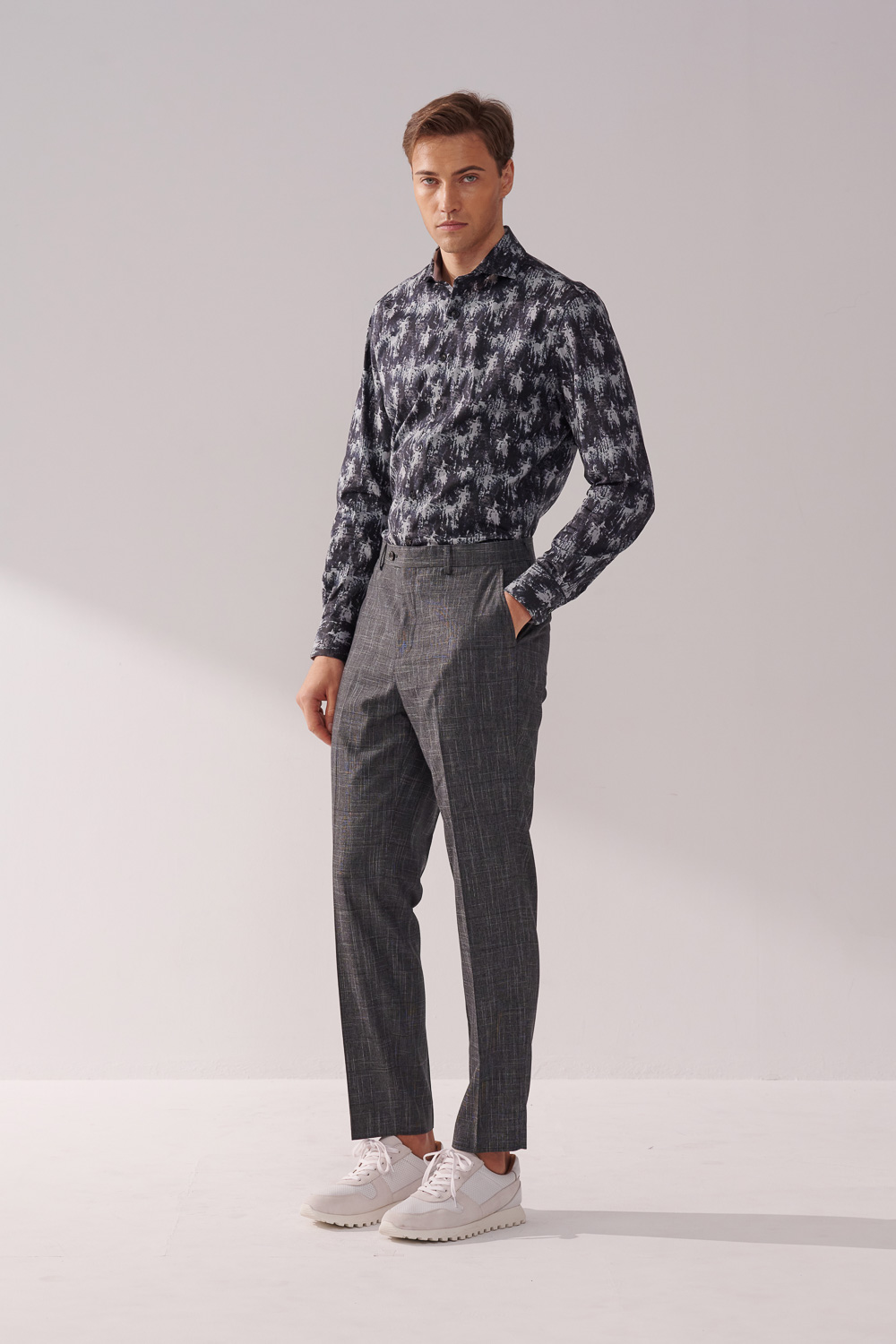 SST&C Dark Gray Textured Slim Fit Suit Trousers | 00022410007_1