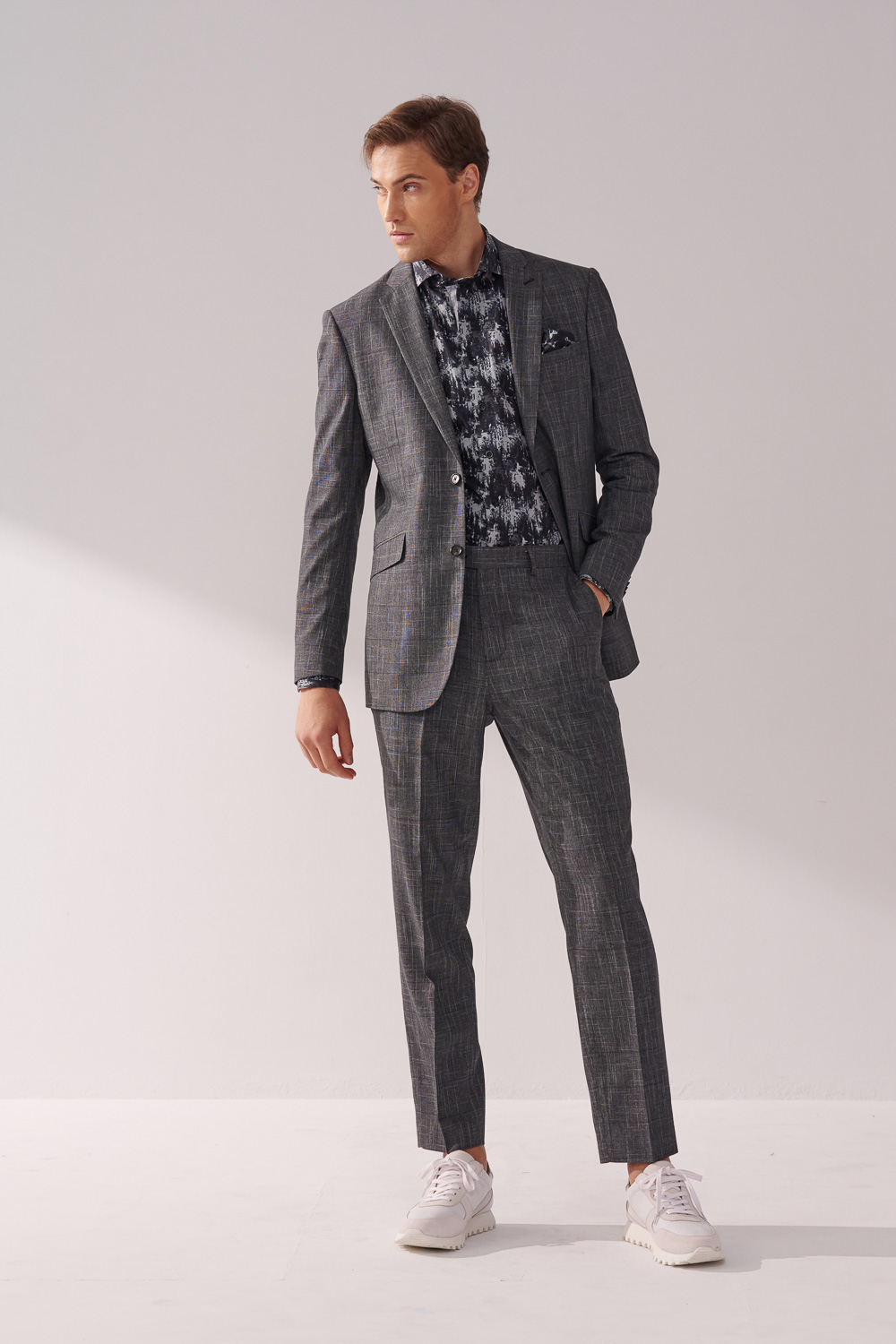 SST&C Dark Gray Textured Slim Fit Suit Trousers | 00022410007_2