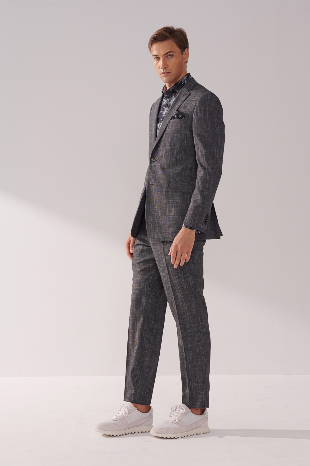 SST&C Dark Gray Textured Slim Fit Suit Trousers | 00022410007_3