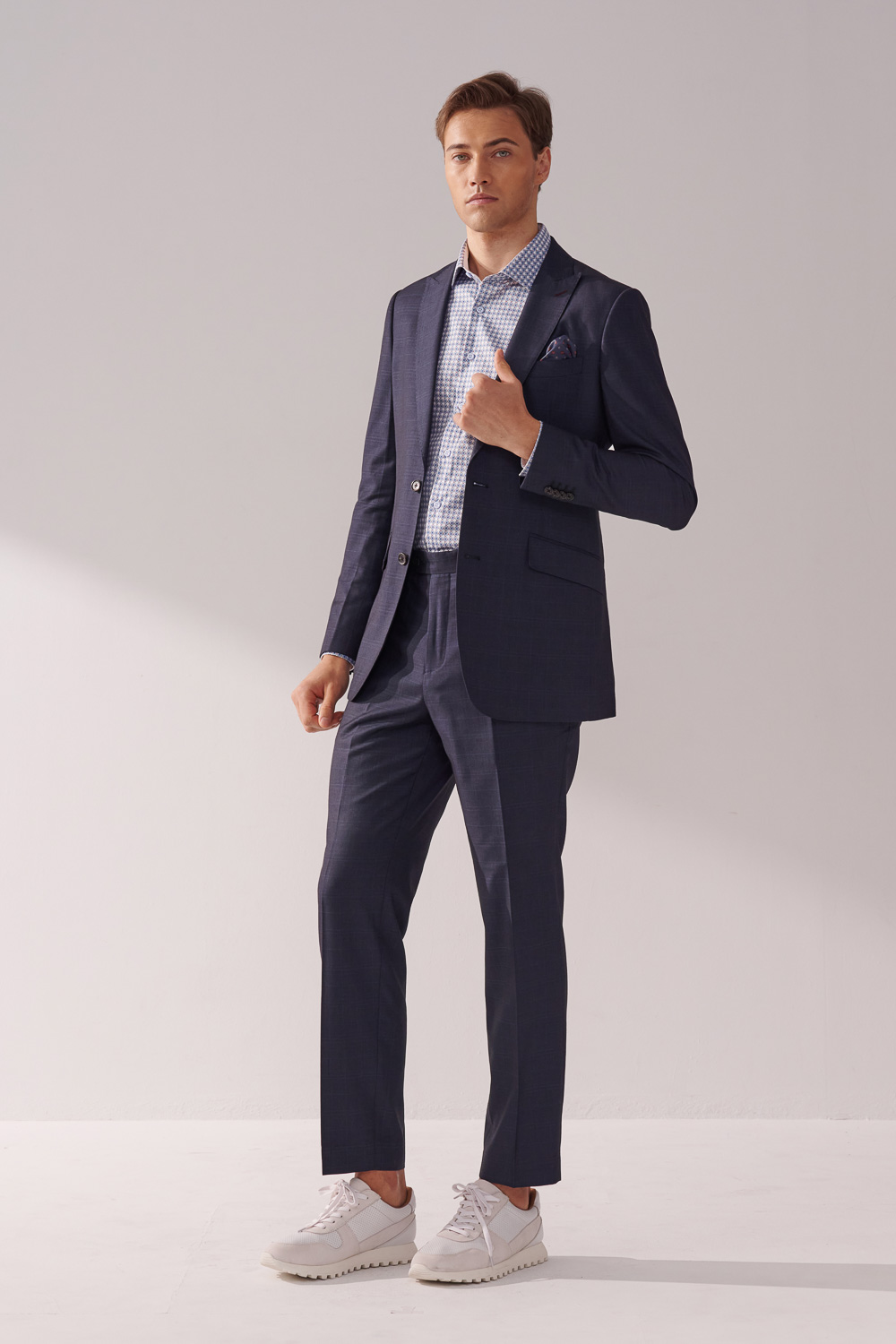 SST&C Navy Check Pattern Slim Fit Suit Trousers | 00022410009_0