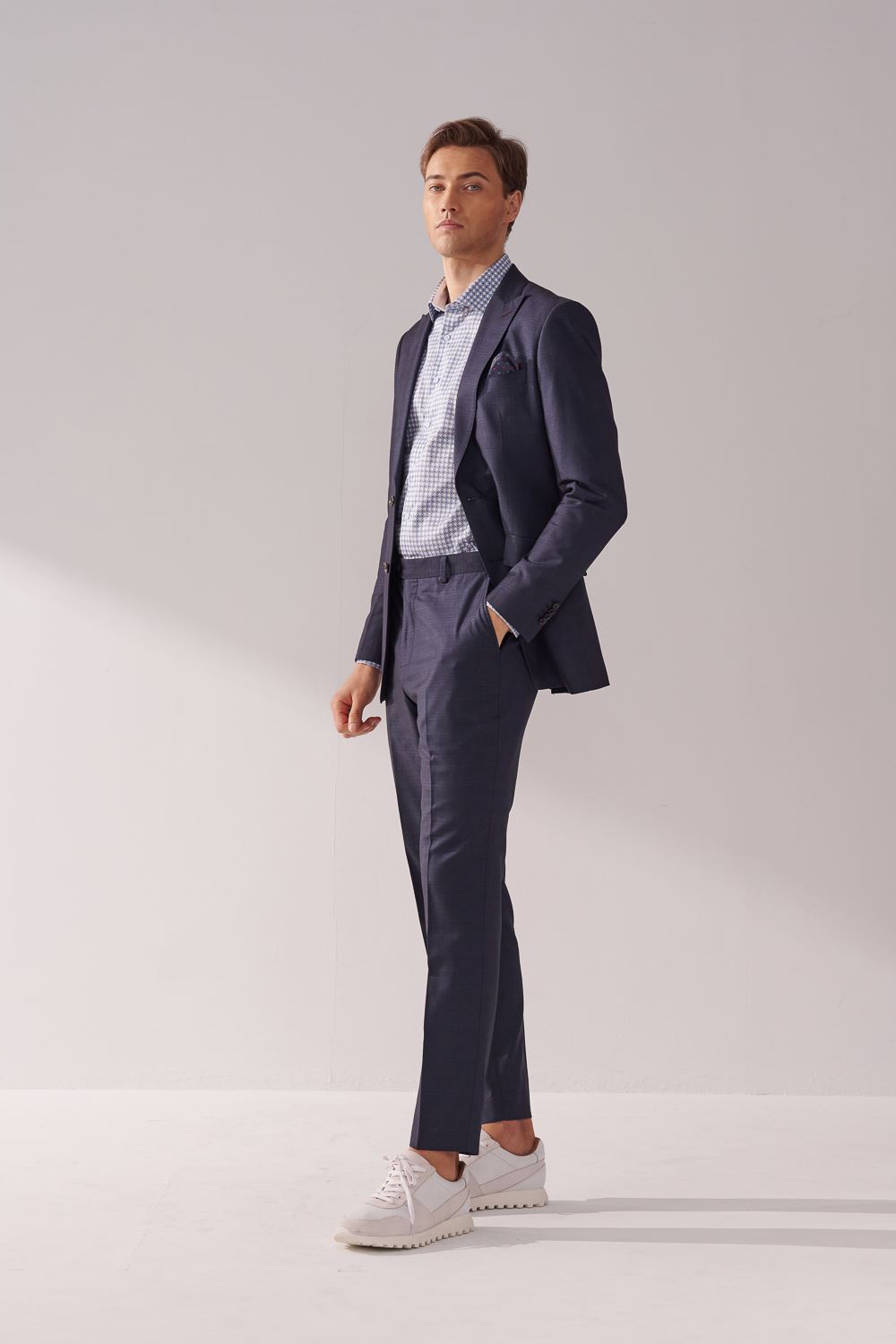 SST&C Navy Check Pattern Slim Fit Suit Trousers | 00022410009_1