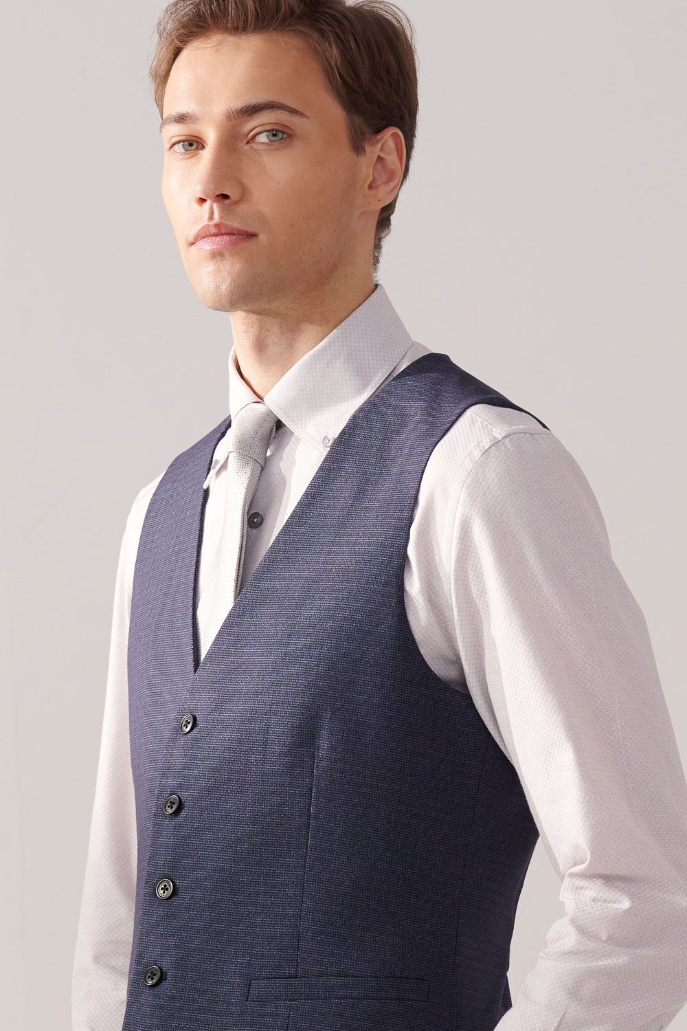 SST&C Navy Textured Classic Suit Vest | 00032410003_1