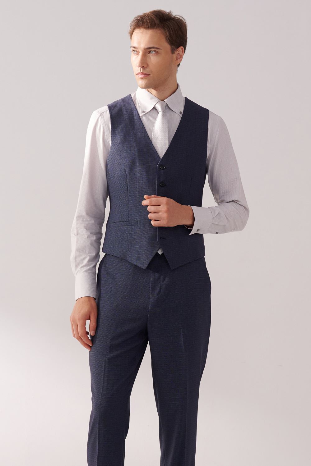 SST&C Navy Textured Classic Suit Vest | 00032410003_2