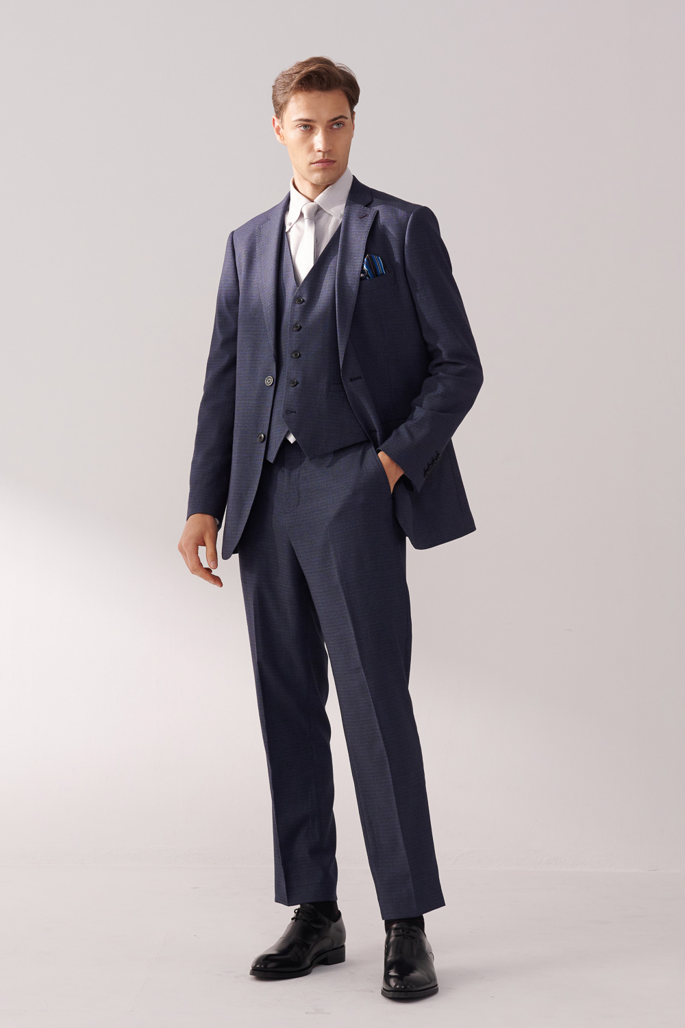 SST&C Navy Textured Classic Suit Vest | 00032410003_3
